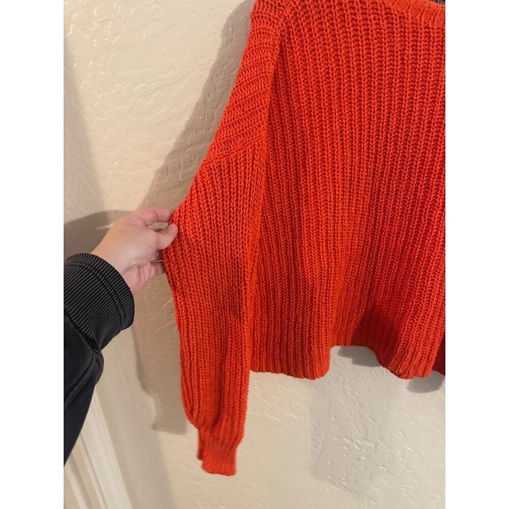 Y Eileen Fisher Orange Crewneck Chunky Knit Organic Cotton Fisherman Sweater - Picture 4 of 9